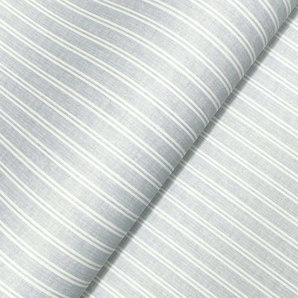 Pale Blue and White Ticking Stripe wallpaper close-up texture detail by York Wallcoverings.