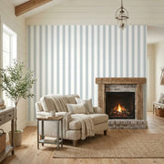 Living Room - Modern living room with 'Tilford' wallpaper in Blue, White by York Wallcoverings, creating a serene space.