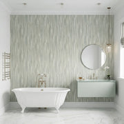 Bathroom - Elegant bathroom featuring Tribeca wallpaper in Light Grey Blue by York Wallcoverings, creating a serene space.