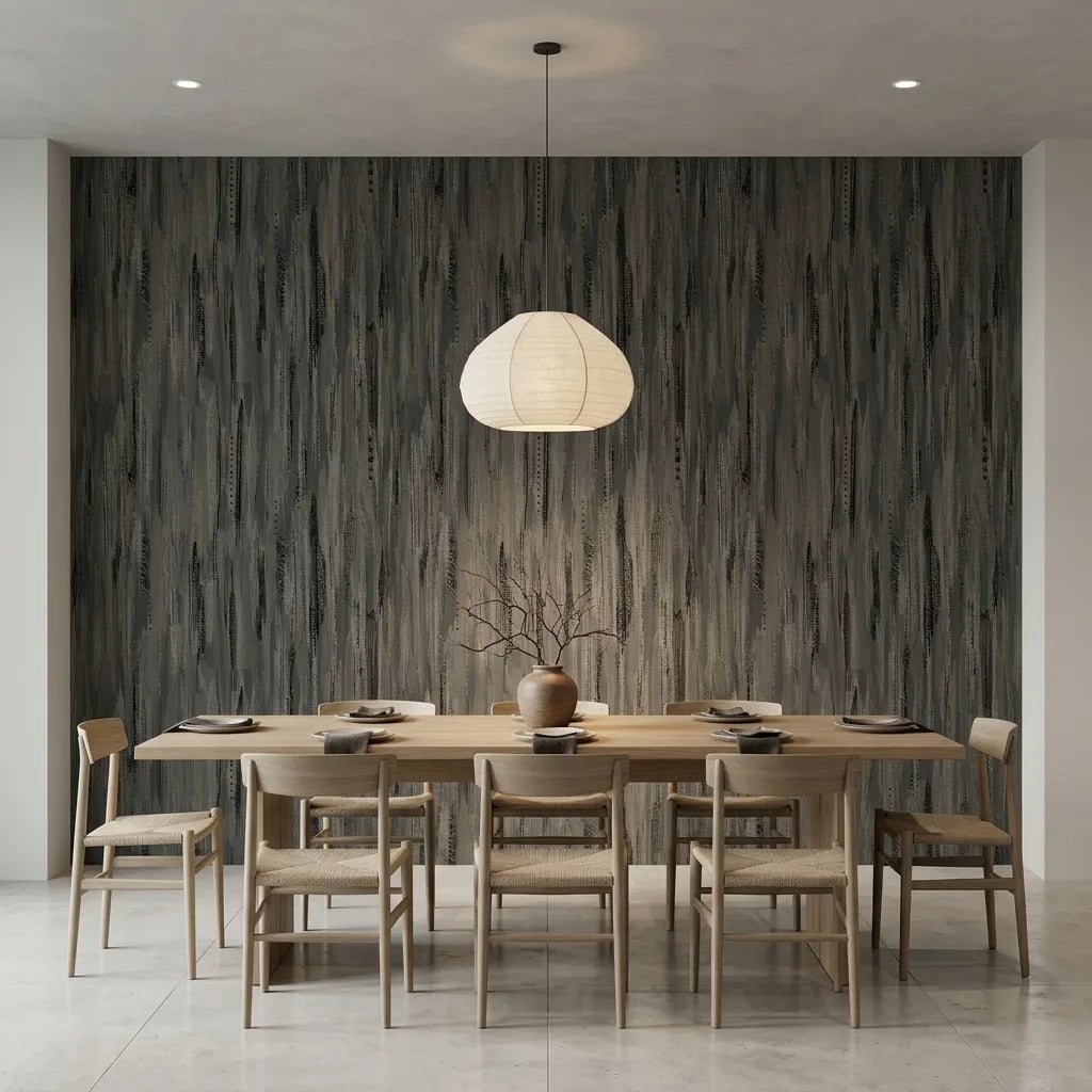 Dining Room - Elegant space featuring Tribeca wallpaper in Charcoal by York Wallcoverings, creating a sophisticated and stylish ambiance.