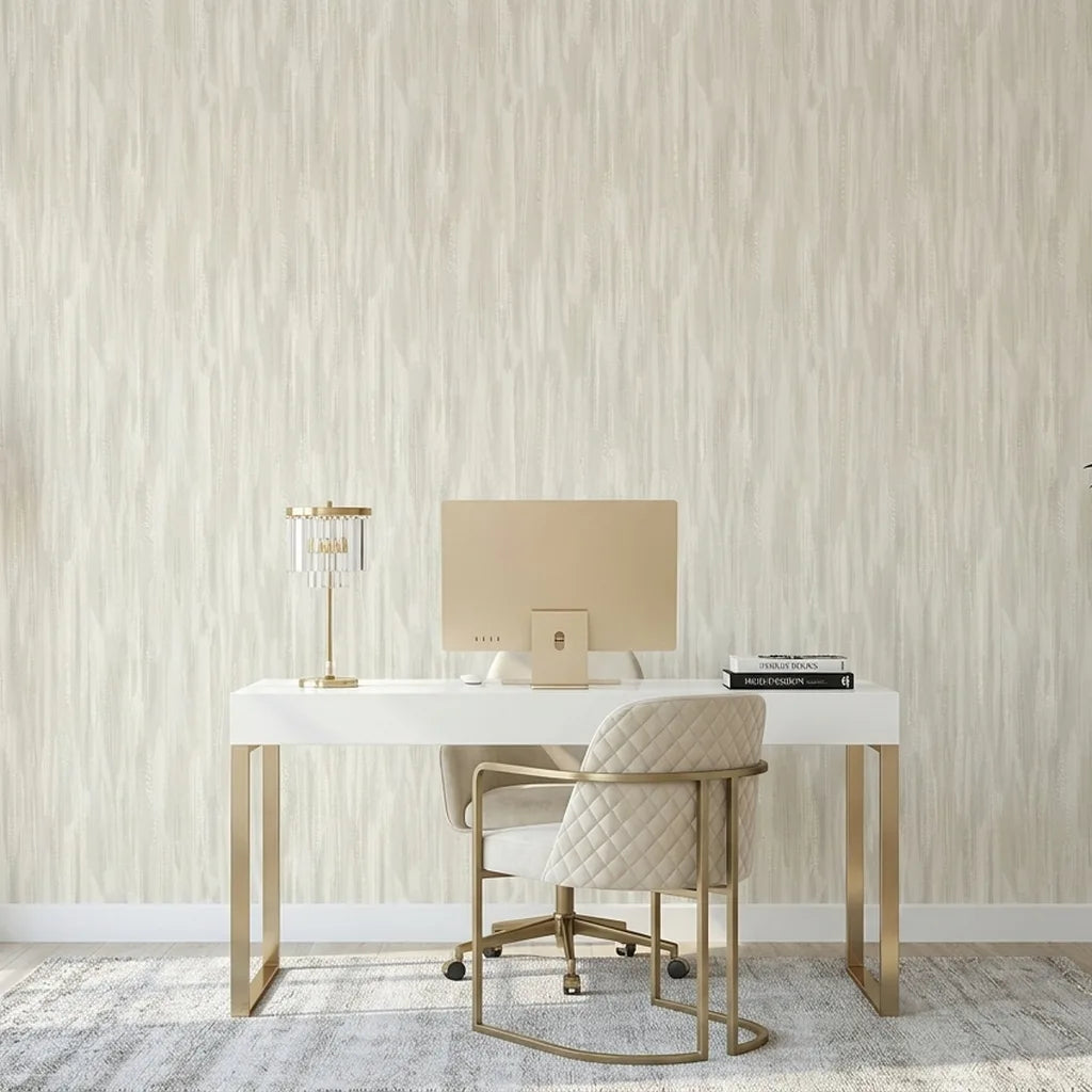 Home Office - Features Tribeca wallpaper in Warm Ivory by York Wallcoverings, creating a serene and stylish workspace.