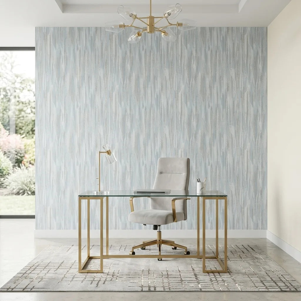 Home Office - Featuring Tribeca wallpaper in Blue, White, Beige by York Wallcoverings.