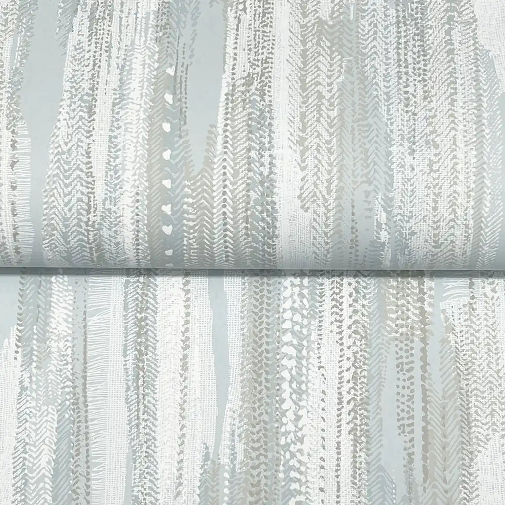 Close-up texture of York Wallcoverings' Tribeca wallpaper, showcasing its detailed blue, white, and beige woven surface.