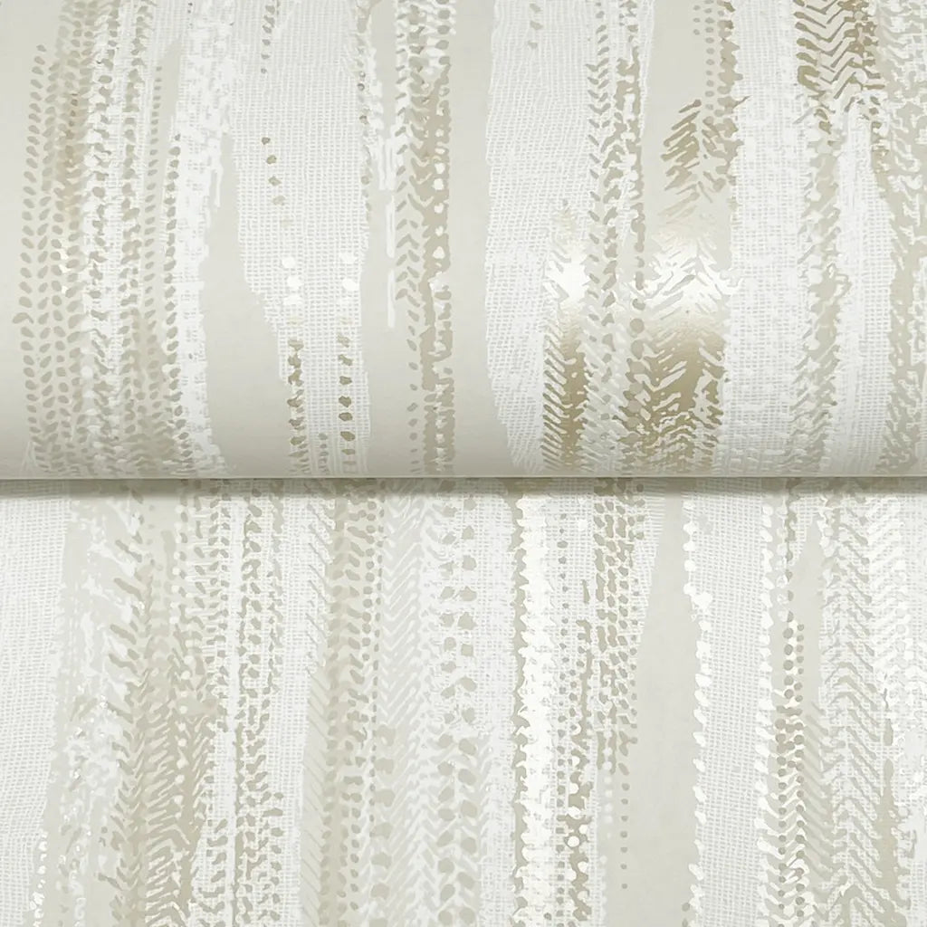 Close-up texture of Tribeca wallpaper by York Wallcoverings, showcasing cream and beige woven fabric detail.