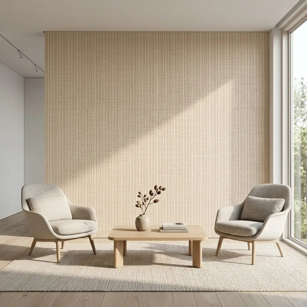 Living Room - Warm Beige Twist Paperweave wallpaper by York Wallcoverings adds subtle texture and warmth to this inviting space.