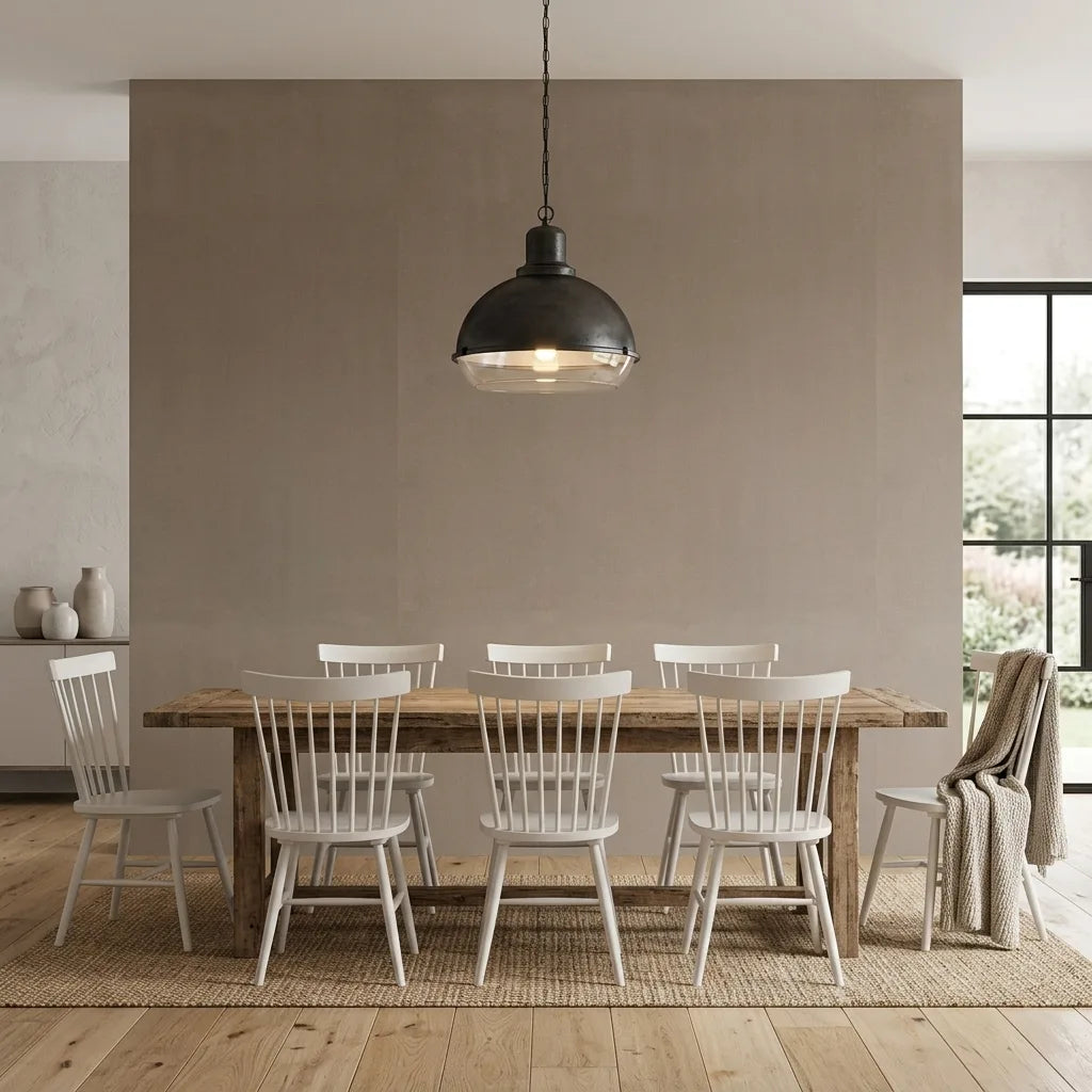Dining Room - Stylish dining area featuring Warm Tan Vegan Suede wallpaper from York Wallcoverings, creating a sophisticated ambiance.