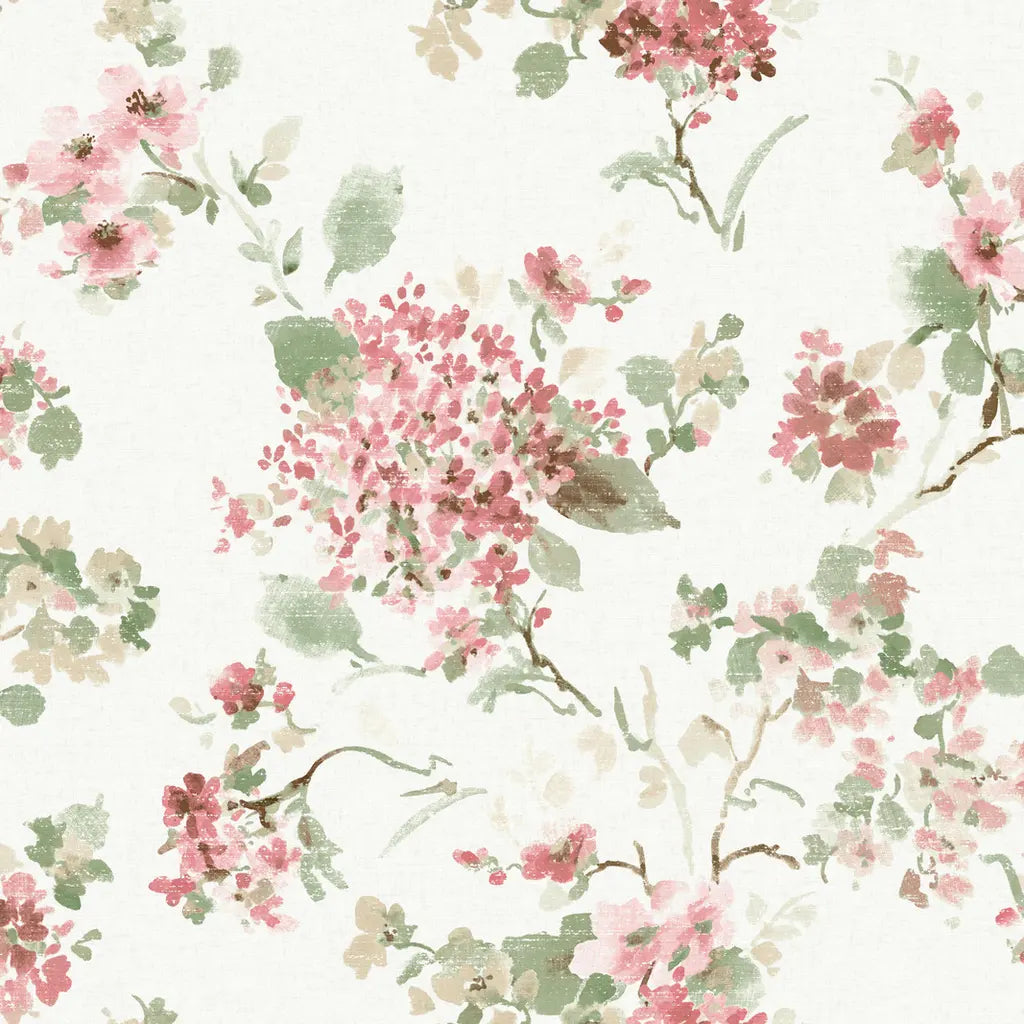 Veiled Garden wallpaper pattern swatch by York Wallcoverings (SKU LL3231) showcasing a delicate floral design in rose, pink, green, and cream colors.