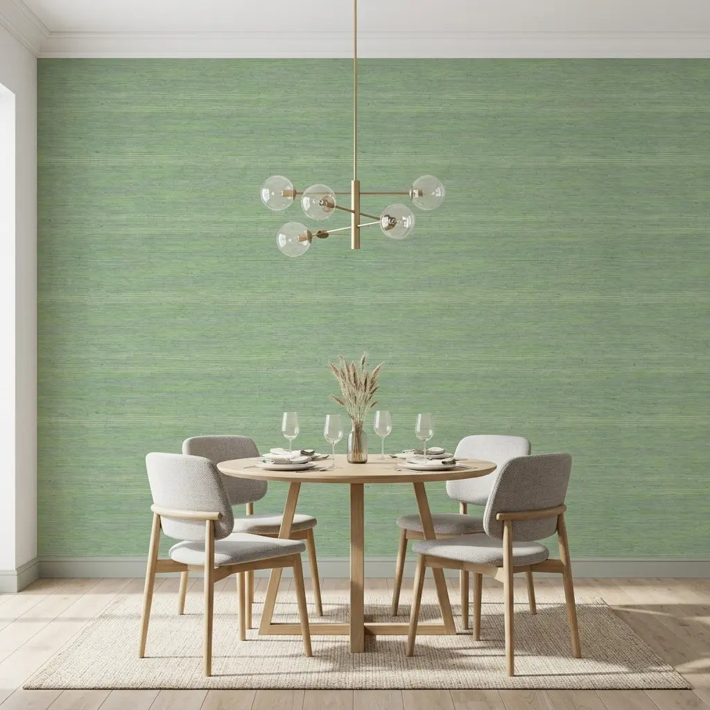 Dining Room - Elegant dining room showcasing Warwick wallpaper in Sage and Blue by York Wallcoverings, creating a serene and stylish space.