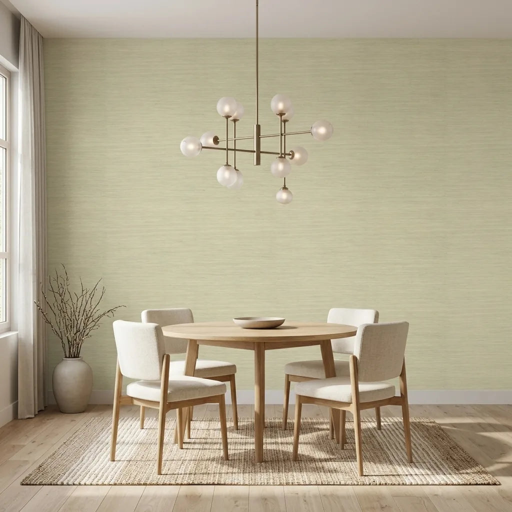 Dining Room - Elegant dining room showcasing 'Warwick' wallpaper in Warm Ivory by York Wallcoverings.