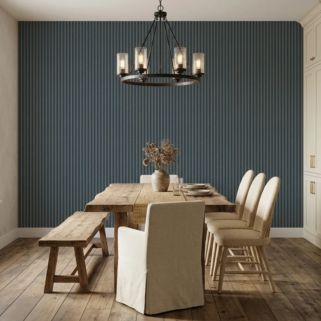 Dining Room - Elegant dining room featuring Watson wallpaper in Blue and Grey-Green by York Wallcoverings.