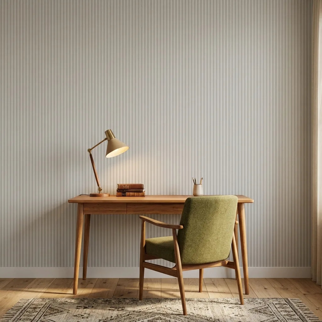 Home Office - Elegant workspace with Watson wallpaper in Light Greige by York Wallcoverings, offering a serene and productive environment.