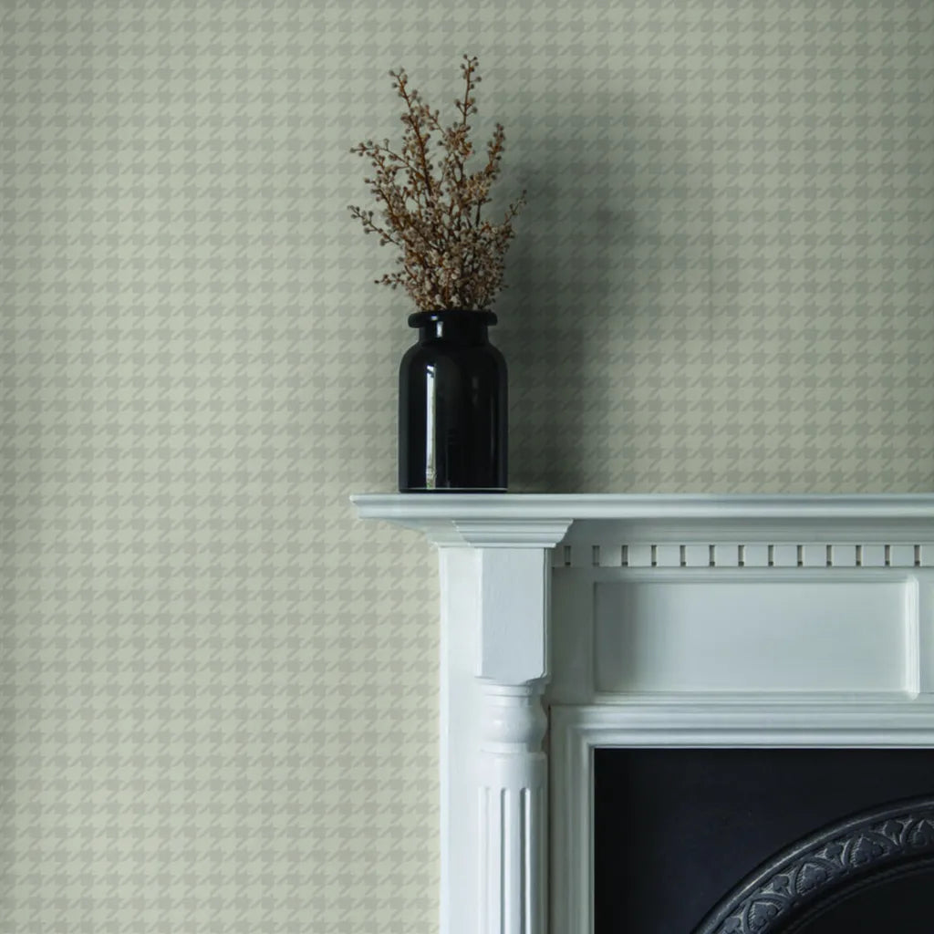 Warm Greige 'Watson' wallpaper by York Wallcoverings adds serene style to this inviting living room.