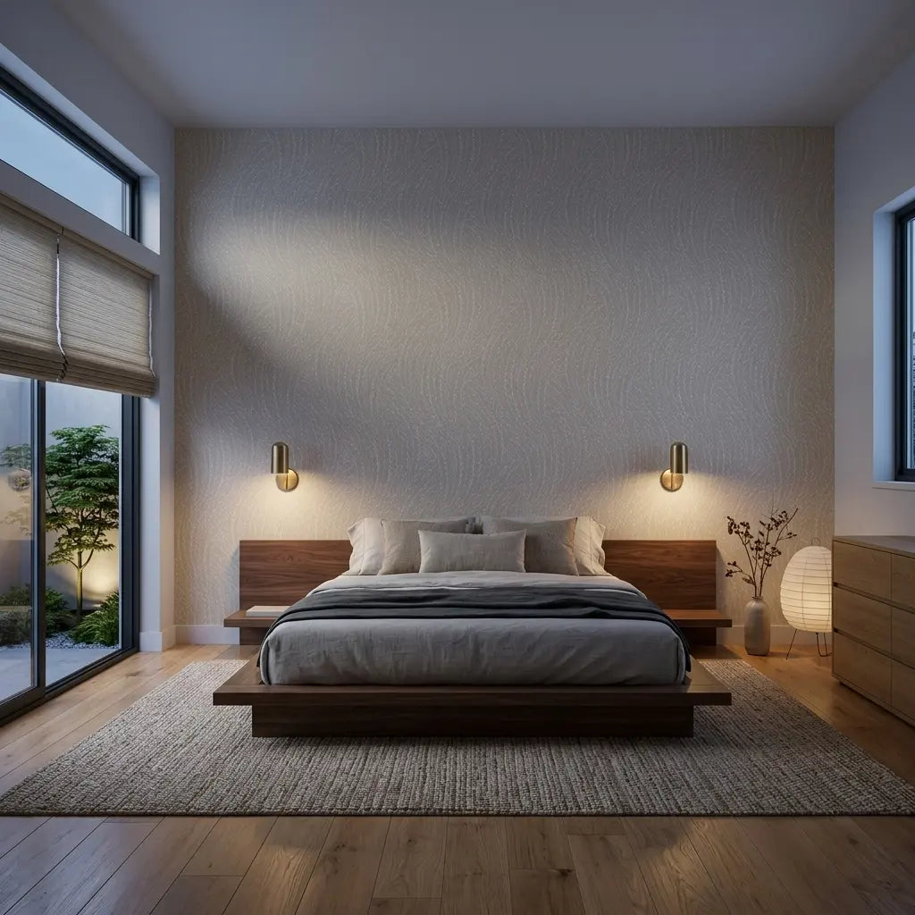 Bedroom - "Willow Song" wallpaper in Taupe, Cream by York Wallcoverings adds elegant, serene style to this beautiful space.