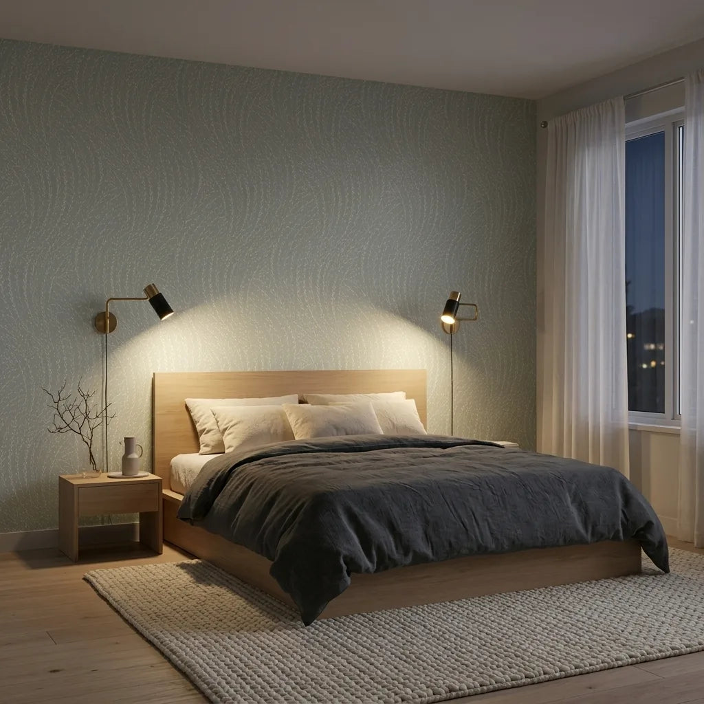 Bedroom - Stunning room features "Willow Song" wallpaper in Mint & Cream by York Wallcoverings, creating a serene and elegant retreat.