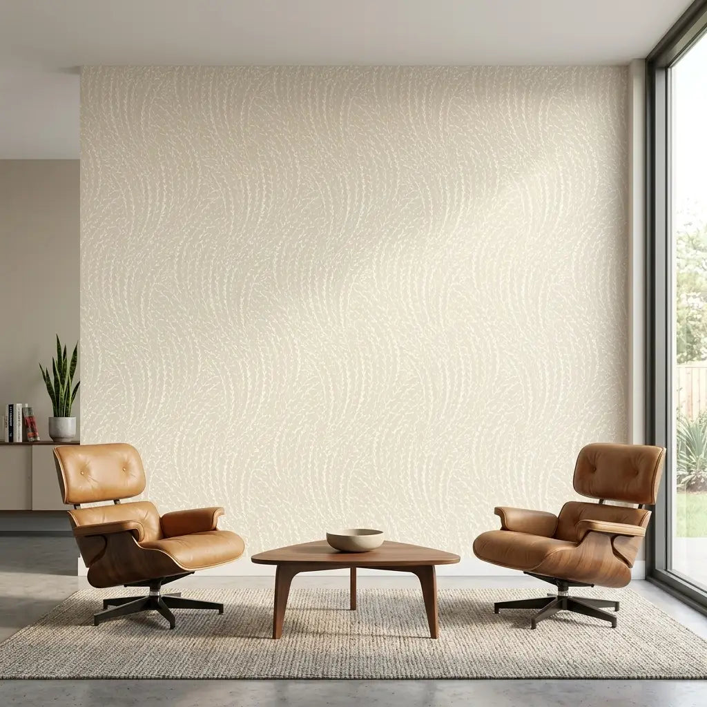 Living Room - Stylish living room featuring York Wallcoverings' 'Willow Song' wallpaper in elegant Taupe and Cream.