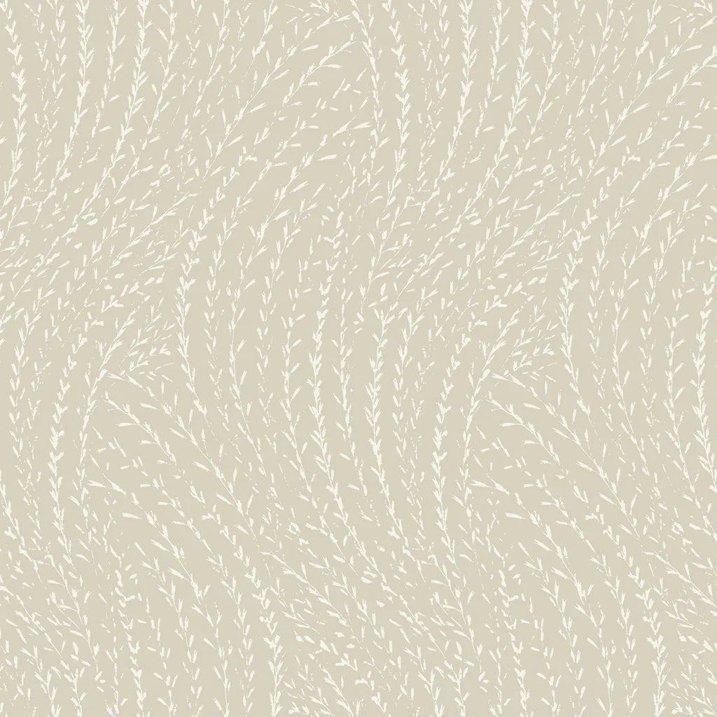 Willow Song wallpaper pattern swatch in taupe and cream by York Wallcoverings.