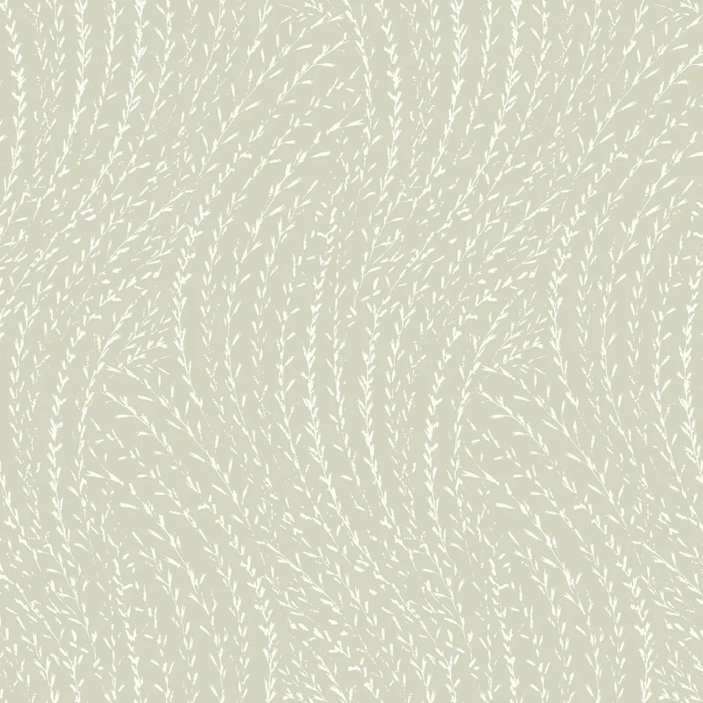 York Wallcoverings 'Willow Song' wallpaper pattern swatch in Sage and Cream.