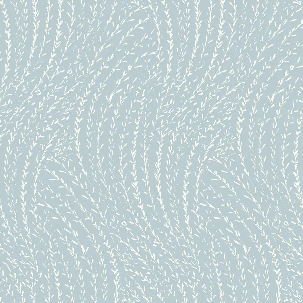 Willow Song wallpaper pattern swatch in blue and cream by York Wallcoverings, SKU LL3223.