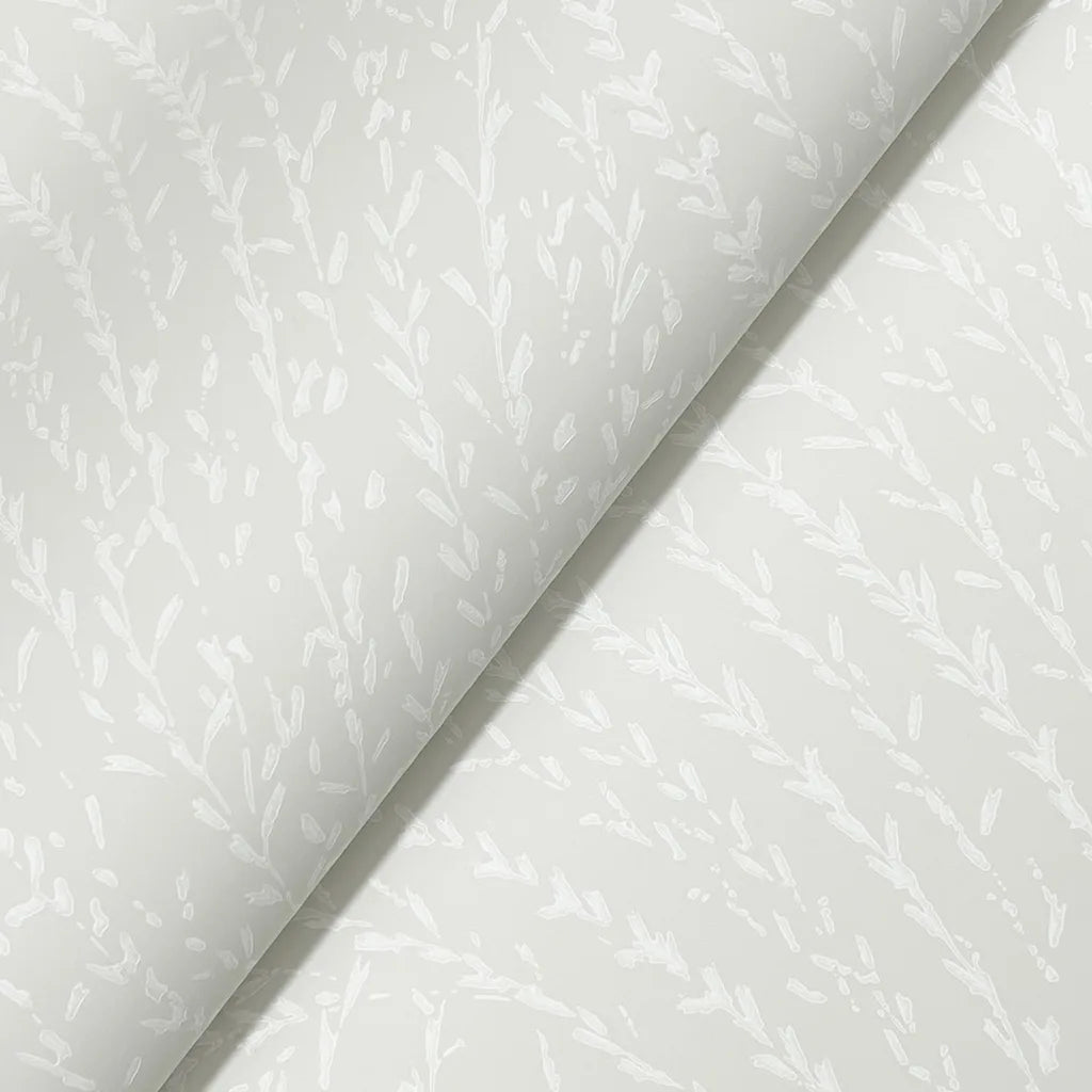 Close-up texture detail of York Wallcoverings' Willow Song wallpaper in White, Cream, highlighting its intricate pattern.