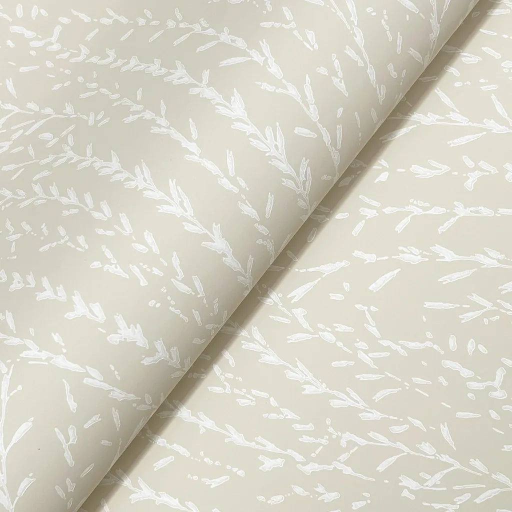 Close-up of intricate texture on York Wallcoverings' 'Willow Song' wallpaper in Beige & Cream.