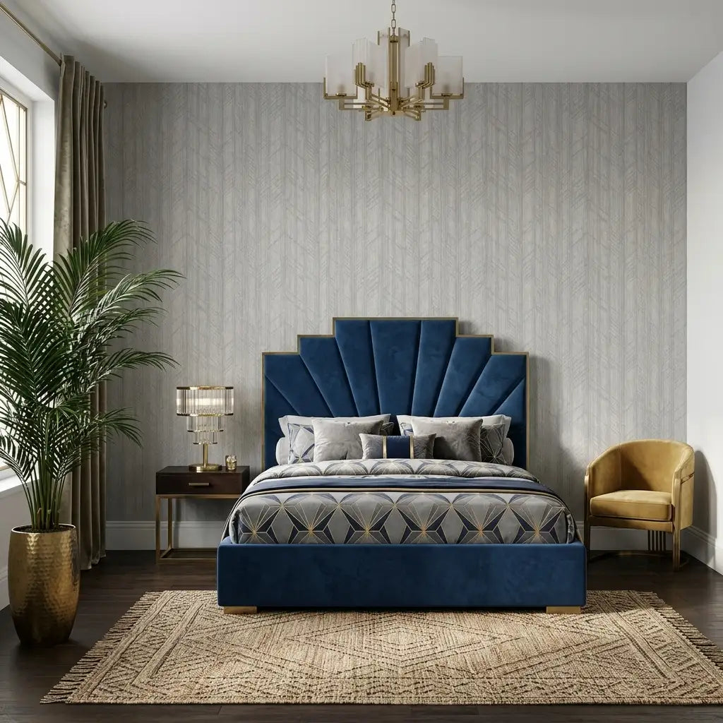 Bedroom - Serene bedroom with 'Winthrop' Light Grey wallpaper by York Wallcoverings, perfect for a modern, tranquil space.