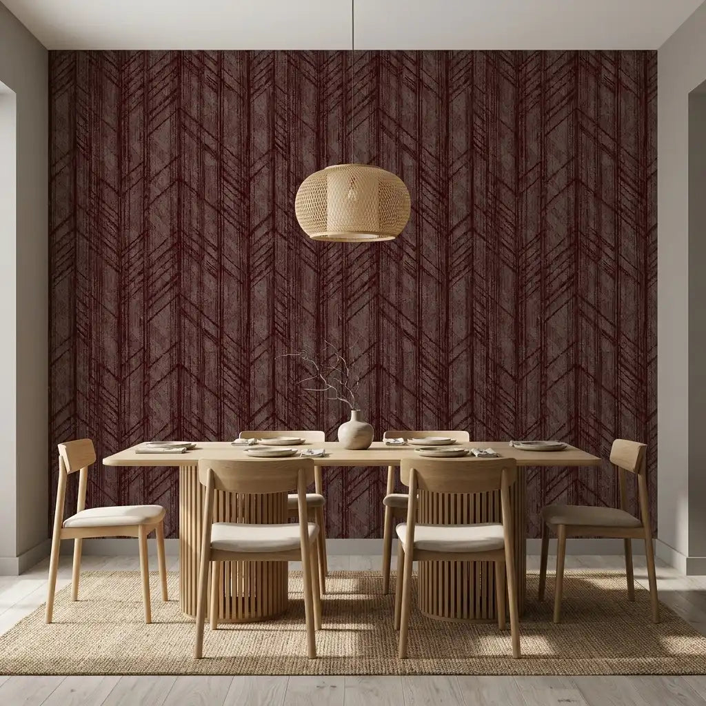 Dining Room - Elegant space featuring Winthrop wallpaper in Maroon by York Wallcoverings, creating a sophisticated and inviting ambiance.