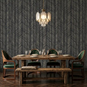 Dining Room - Winthrop wallpaper in Charcoal and Taupe by York Wallcoverings creates an elegant and stylish dining space.