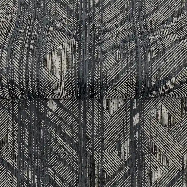 Close-up texture of Winthrop wallpaper by York Wallcoverings in charcoal and taupe.