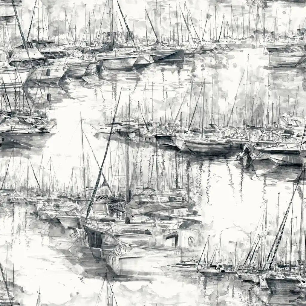 Black and white 'Yacht Club' wallpaper pattern swatch by York Wallcoverings.