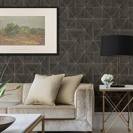 Cheverny Geometric Wood and Gold Wallpaper (56 SqFt)