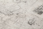 A close-up of an antique map featuring detailed, hand-drawn geographical elements, various coastlines, and two sailing ships. The map includes a compass rose and intricate illustrated markings, with hot stamping that enhances its old-world exploration theme. This scene is part of the Voyage Wallpaper (114 SqFt) by Palitra.