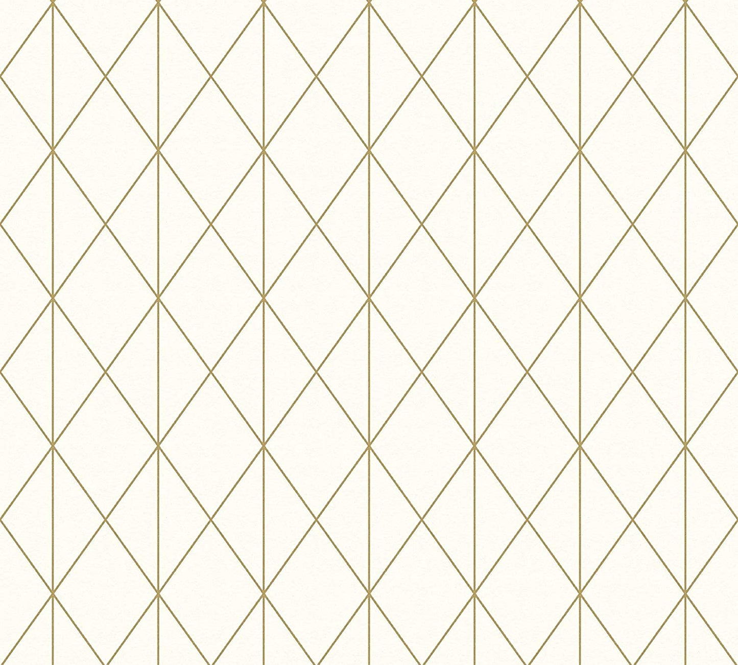 The Diamond Geometric wallpaper by Ontario features an abstract pattern with a beige backdrop, highlighted by gold lines that create diamond shapes in a symmetrical grid. This drop match design exudes simplicity and elegance with its minimalist geometric style, covering 56 square feet.