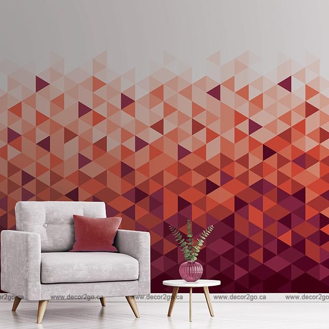 Red Triangular Patterns Wallpaper Mural in sitting area