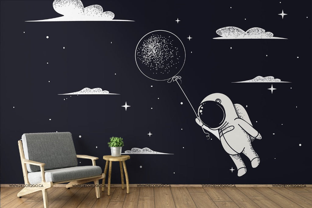 Nursery - Astronaut, sky, space, illustration Mural, Wallpaper, Murwall Kids Wallpaper For Child Wall Mural Cartoon Nursery Wall Decor Girls Bedroom Boys room Babyroom
