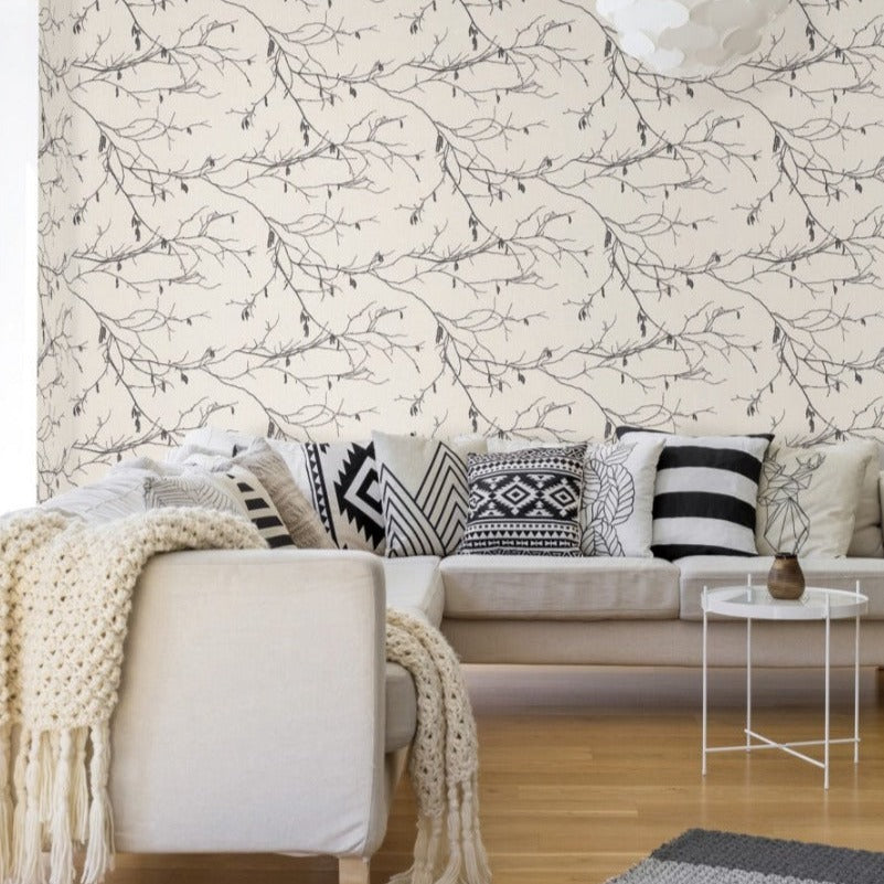 York Wallcoverings, York Wallpaper, SureStrip, Removable Wallpaper, Temporary Wallpaper, Easy Wallpaper, Wallcovering, Wall Covering, Norlander, Scandinavian wallpaper, Branch Wallpaper,NR1524,Winter Branches Wallpaper