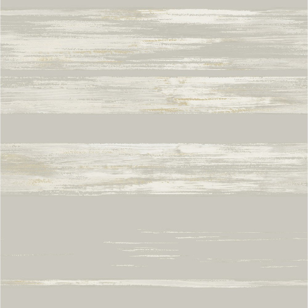 A minimalist Navy Roll Dry Brush Wallpaper (60 SqFt) design by York Wallcoverings featuring horizontal stripes in various shades of light gray and off-white, creating a textured, vinyl-coated dry brush effect. The pattern is subtle and evenly spaced, providing a modern, monochromatic look.