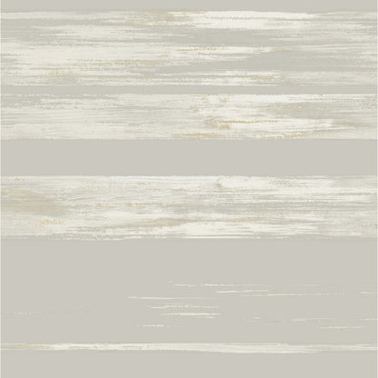 A painterly brushstrokes wallpaper pattern featuring horizontal brush strokes in various shades of gray and white, creating a textured, abstract appearance. The design has a rustic, distressed look with subtle gold accents, enhancing the Horizontal Dry Brush Wallpaper (60 SqFt)'s practical charm by York Wallcoverings.