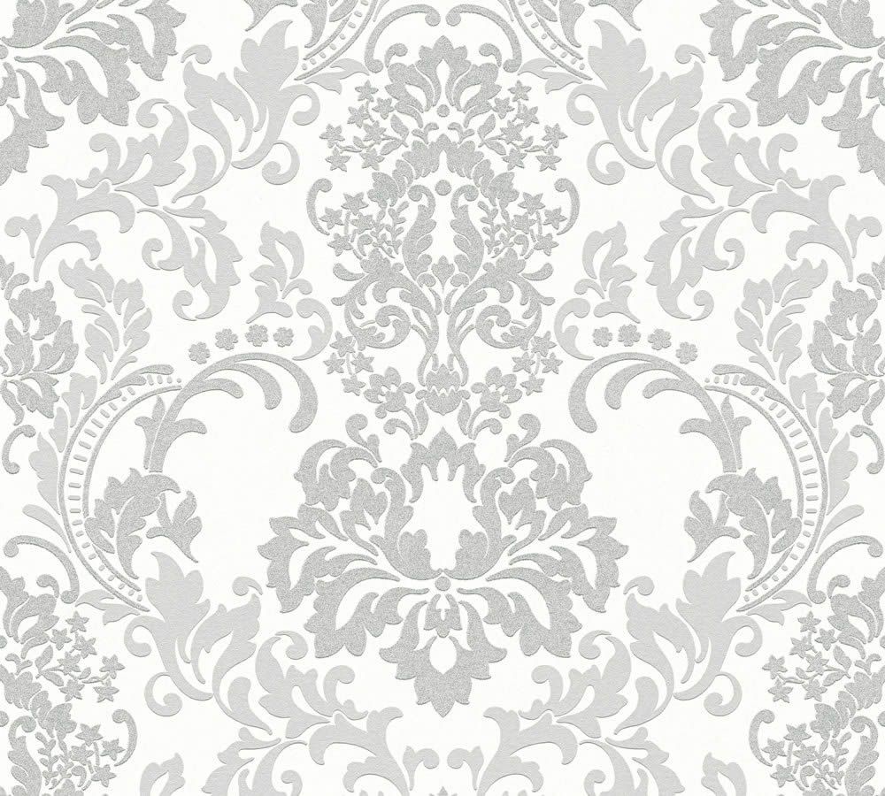 Baroque White and Light Grey Wallpaper