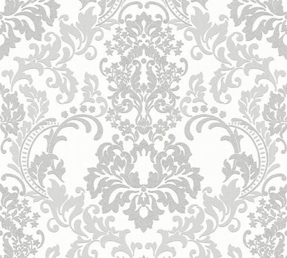 Baroque White and Light Grey Wallpaper
