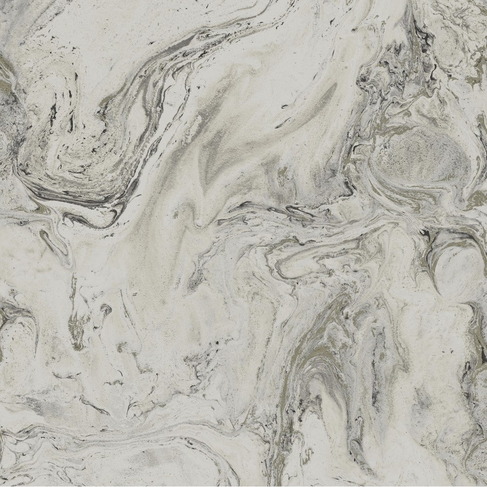 Abstract image featuring a swirling marble pattern in shades of white, grey, and black. The design has a fluid, organic appearance resembling natural stone with intricate veining and a textured finish, perfect for luxury wallcoverings or an elegant Oil & Marble (56 SqFt) application by York Wallcoverings.